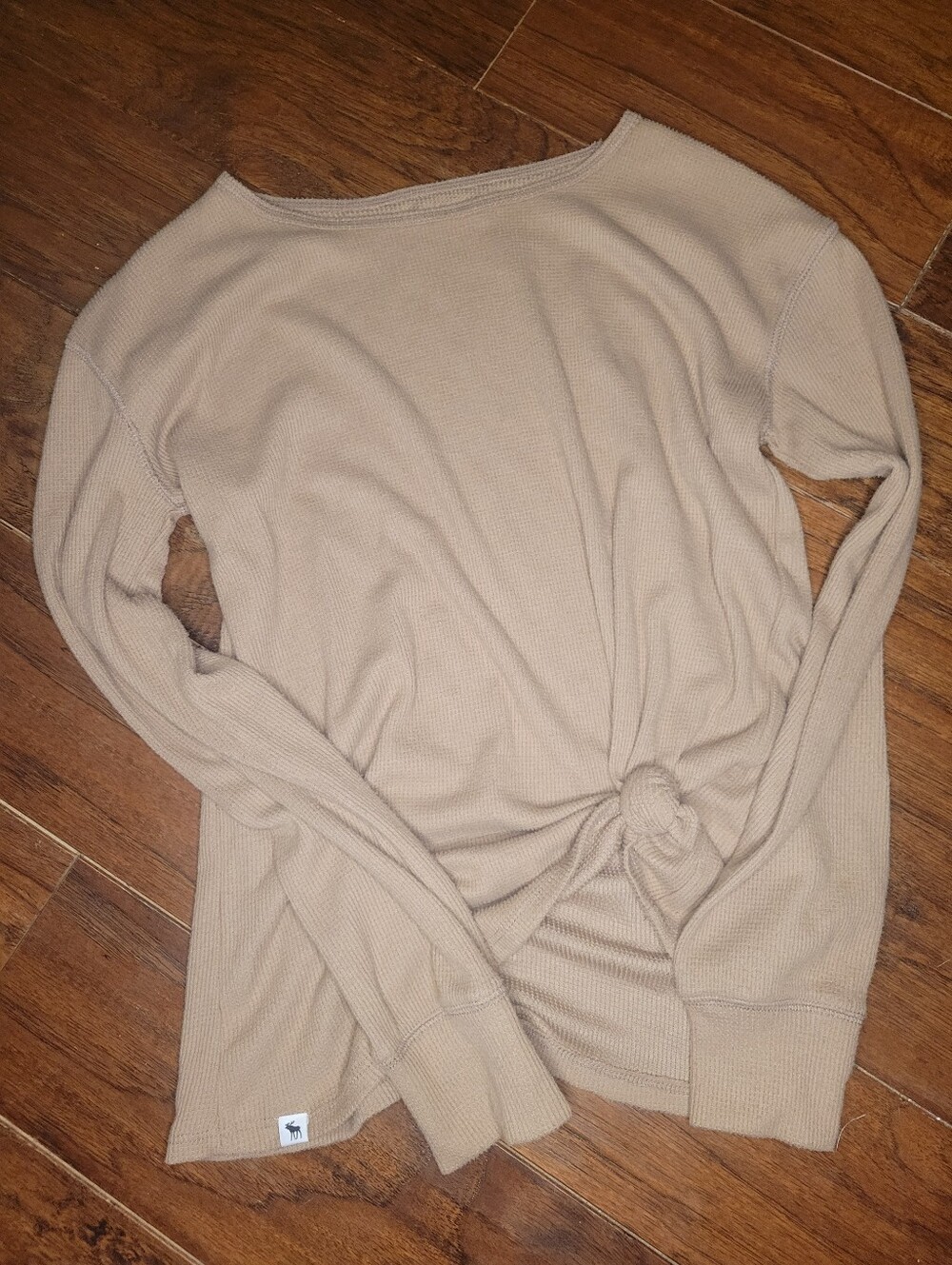 A&F Kids Beige Waffle Knit Long Sleeve Top